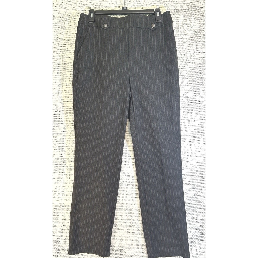Rafaella Pinstripe Pull-On Stretch Pants Black Gray Size 8 Button Waist